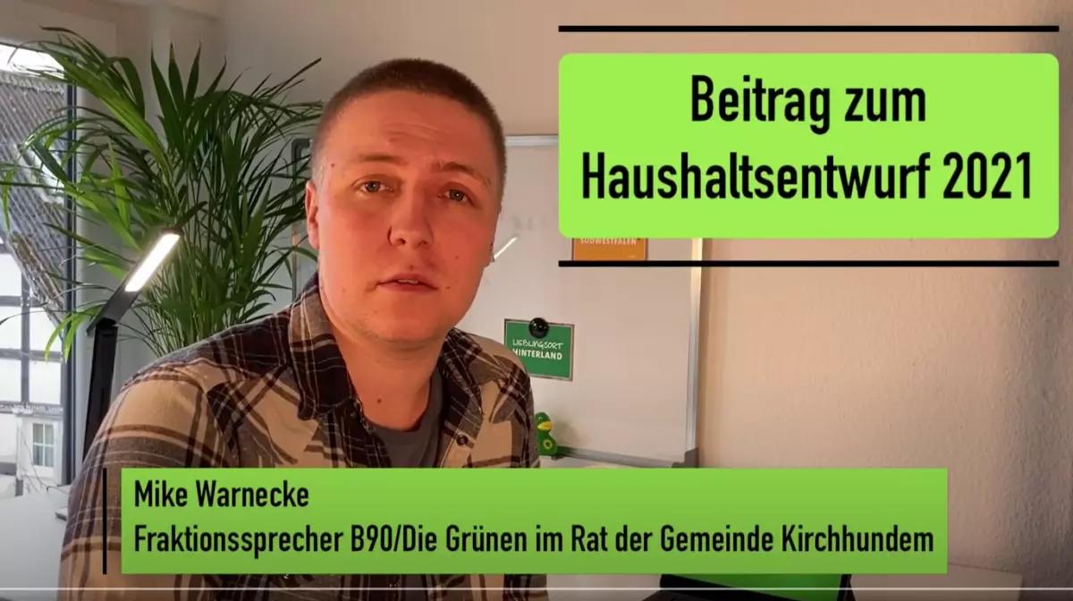 Mike Warnecke, Fraktionsvorsitzender Bündnis 90/Die Grünen Kirchhundem, stellte die Haushaltsrede als Video online.