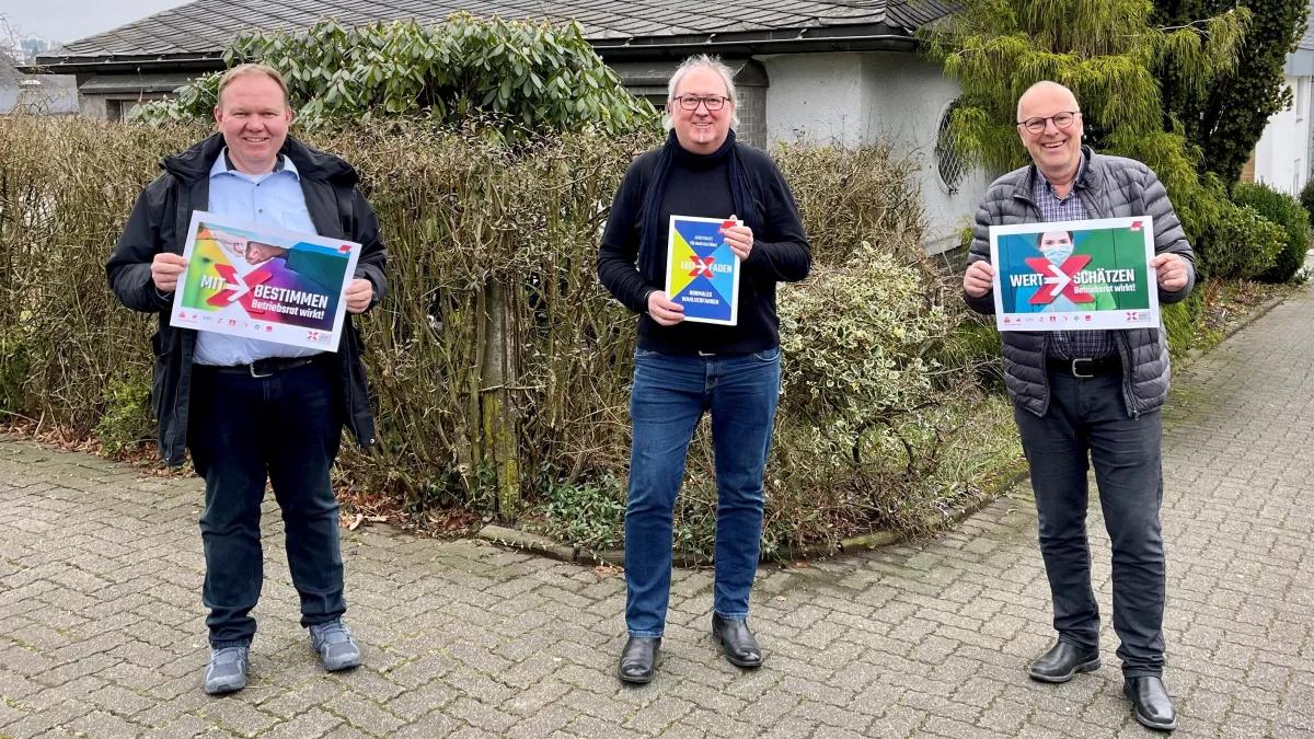 André Arenz (DGB-Kreisverbandsvorsitzender Olpe), Ingo Degenhardt (DGB-Kreisverbandsvorsitzender Siegen-Wittgenstein) und Dietmar Schwalm (DGB-Kreisverbandsvorsitzender HSK).